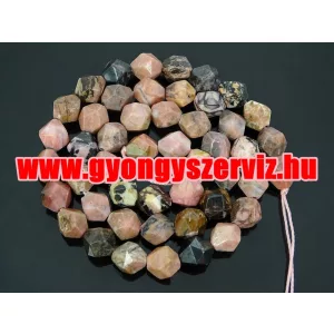 Rodonit polygon ásványgyöngy. 8mm.
