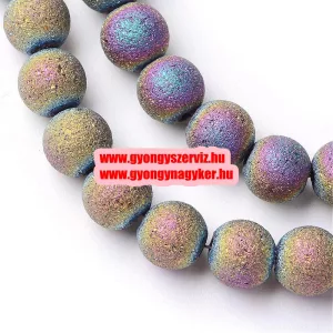Fémgőzölt , matt üveggyöngy. 6mm. Szívárvány.   20db/csomag.