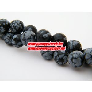 Csiszolt hópehely obszidián ásványgyöngy. 8mm.