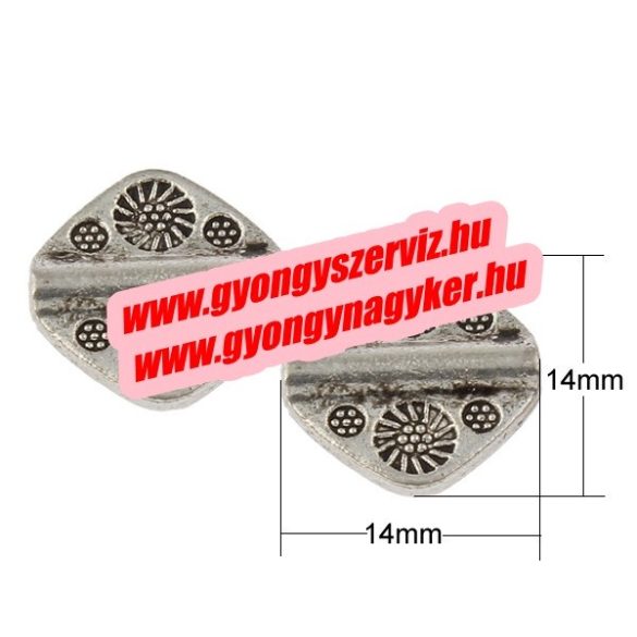 10db. Lapos köztes. 14x14x3mm. Antik ezüst szín. Fémgyöngy, köztes gyöngy.