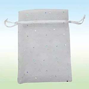 Organza tasak. 10x12cm. Ezüst pöttyös, fehér. 
