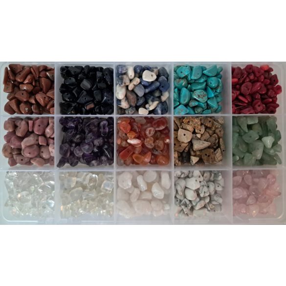 15 fajta, 225 gramm ásvány splitter, ajándék 15 részes tároló dobozban!