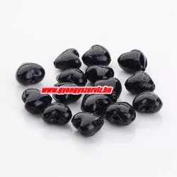   Üveggyöngy, lámpagyöngy. 12x8mm. Szív. Fekete. Mindig akcióban!