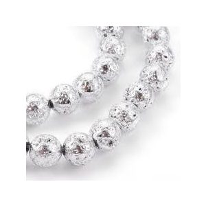 20db. Fémgőzölt lávakő. 8mm. Ezüst szín.