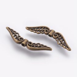   Angyalszárny, fém köztes gyöngy. 32x7x3mm. Antik bronz szín.