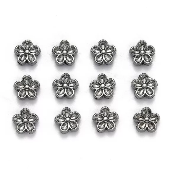 20db. Köztes fémgyöngy. 7.5x3mm. Virág. Fekete szín.