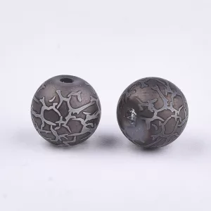 Fémgőzölt . repesztett mintájú üveggyöngy. 8-8.5mm. Sötétszürke. 10db/csomag.