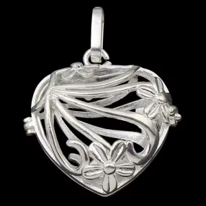 Leárazás! Angyalhívó medál. Ezüst szín. Szív, virágokkal.