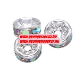   10db.  Strasszos köztes gyöngy, rondella. 8mm. AAA. Irrizáló.